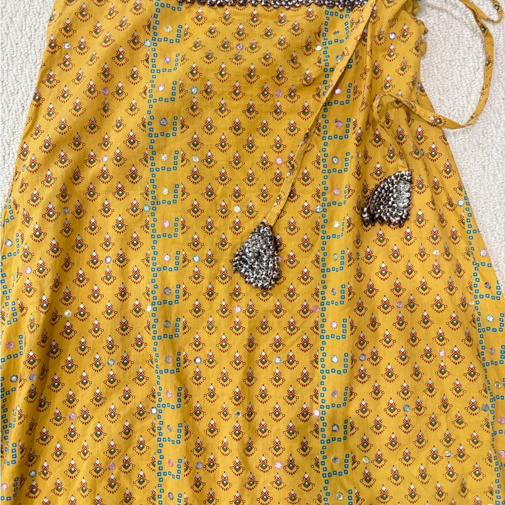 Yellow Patterned Long Bohemian Skirt Sequins - Picture 2 of 5